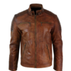 Men's Vintage Cafe Racer Quilted Shoulder Style Brown Real Leather Motorcycle Jacket