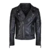 Men's Black Asymmetrical Biker Style Quilted Leather Jacket