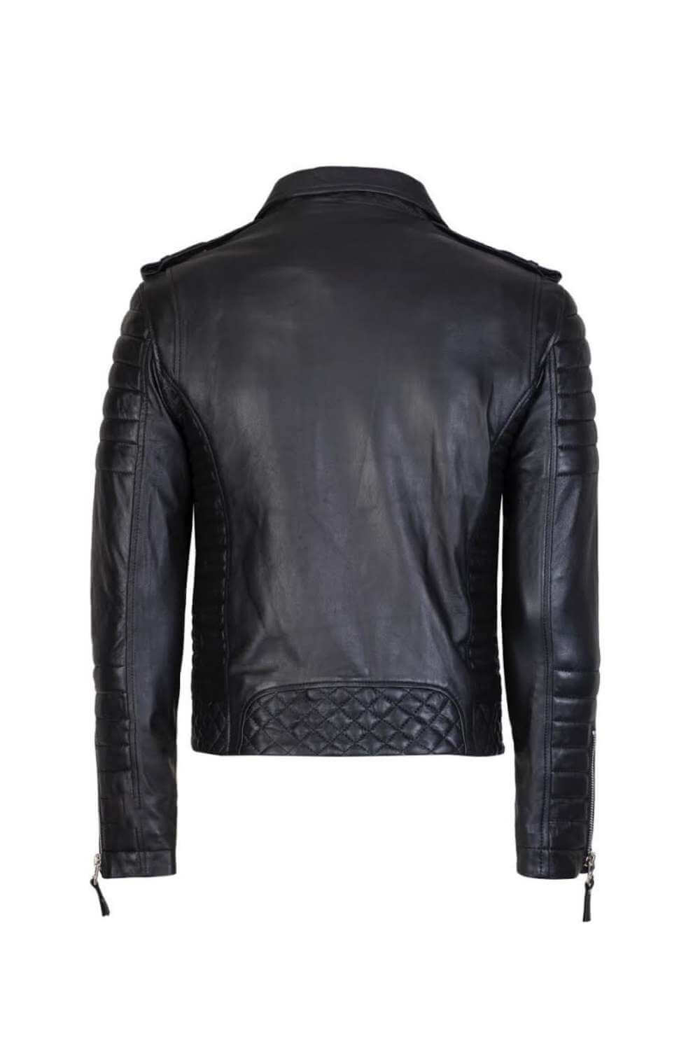 Men's Black Asymmetrical Biker Style Quilted Leather Jacket | Throblife
