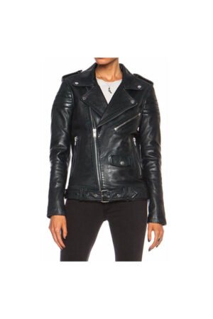 Madame Black Leather Biker Jacket 