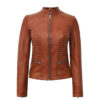 Gennie Brown Quilted Biker Leather Jacket