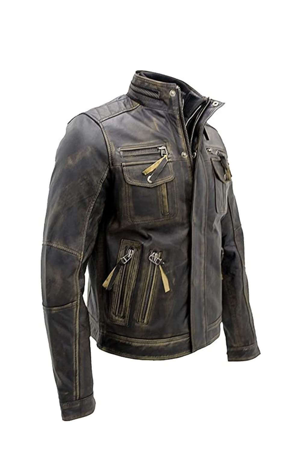 Homer Black Distressed Cafe Racer Leather Jacket | Throblife