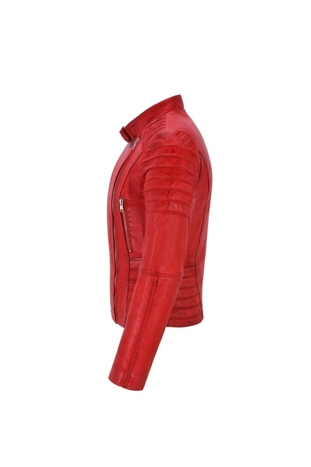Mugger Red Quilted Biker Leather Jacket | Throblife