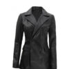 Ella Black Leather Biker Coat