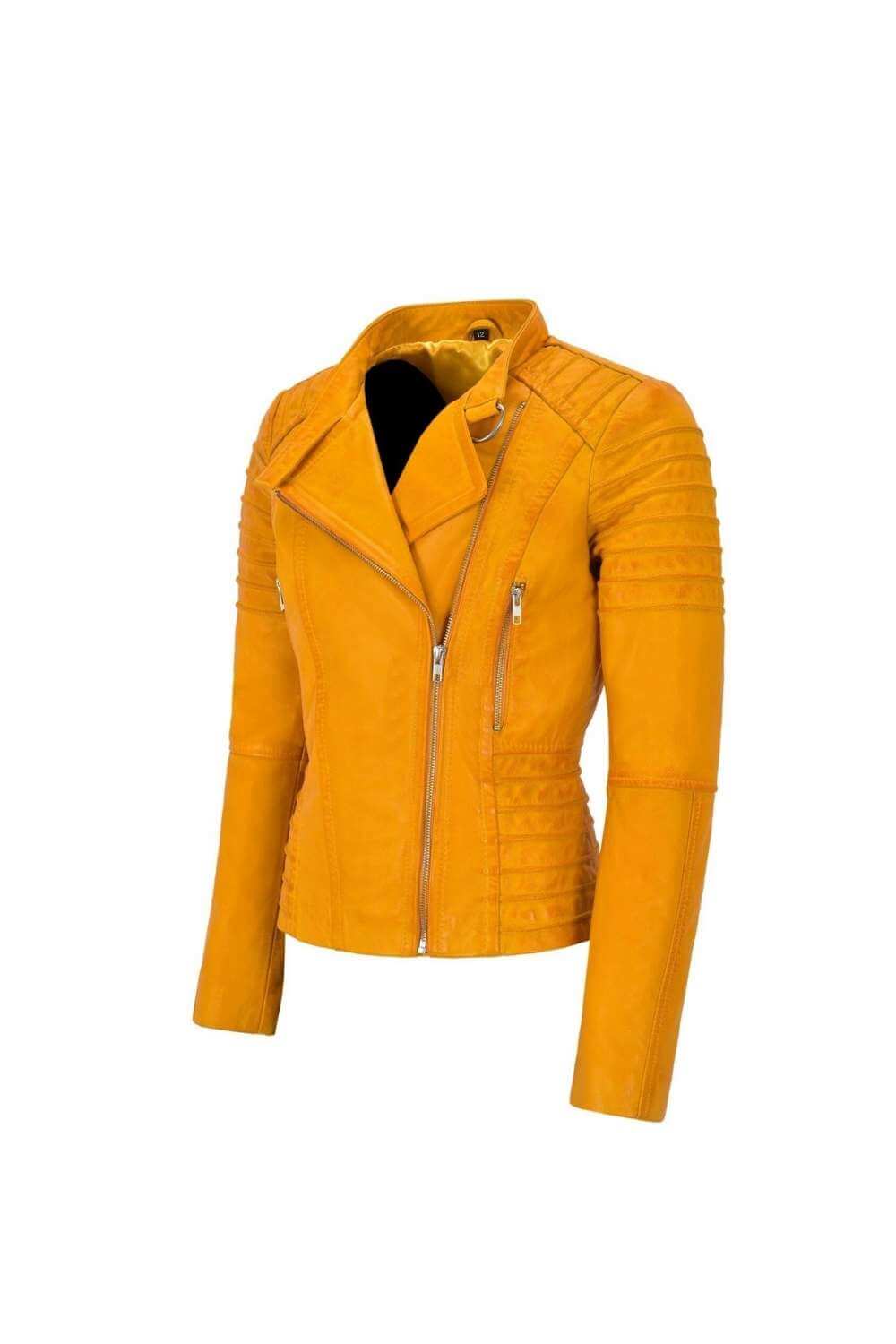 Women Yellow Biker Jacket | Yellow Moto Jacket | Throblife