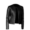 Black Quilted Leather Moto Jacket Women