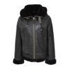 WOMENS B3 BOMBER HOODED CLASSIC BLACK SHEARLING JACKET front Look