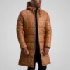 Men's Floyd Tan Brown Hooded Leather Puffer Coat