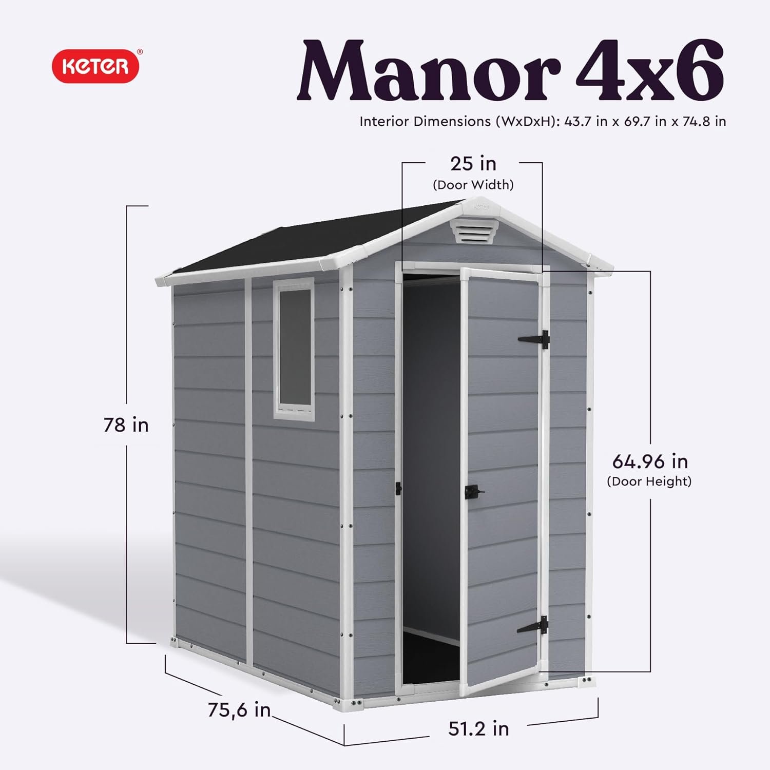 Keter Manor 4x6 Resin Outdoor Storage Shed Kit-Perfect to Store Patio Furniture, Garden Tools Bike Accessories, Beach Chairs and Lawn Mower, Grey & White - Image 2