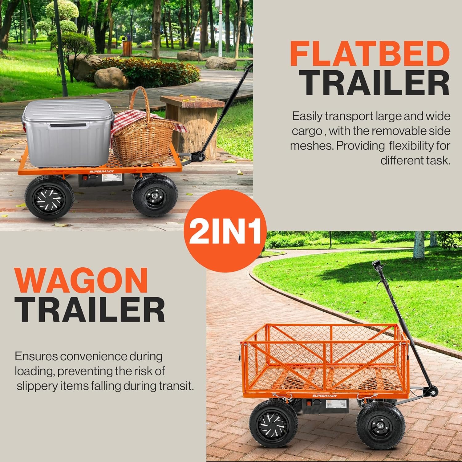 SuperHandy Electric-Assist Garden Cart, 5.7 Cu Ft, 440 lbs Load, All-Terrain Wheels - Image 2
